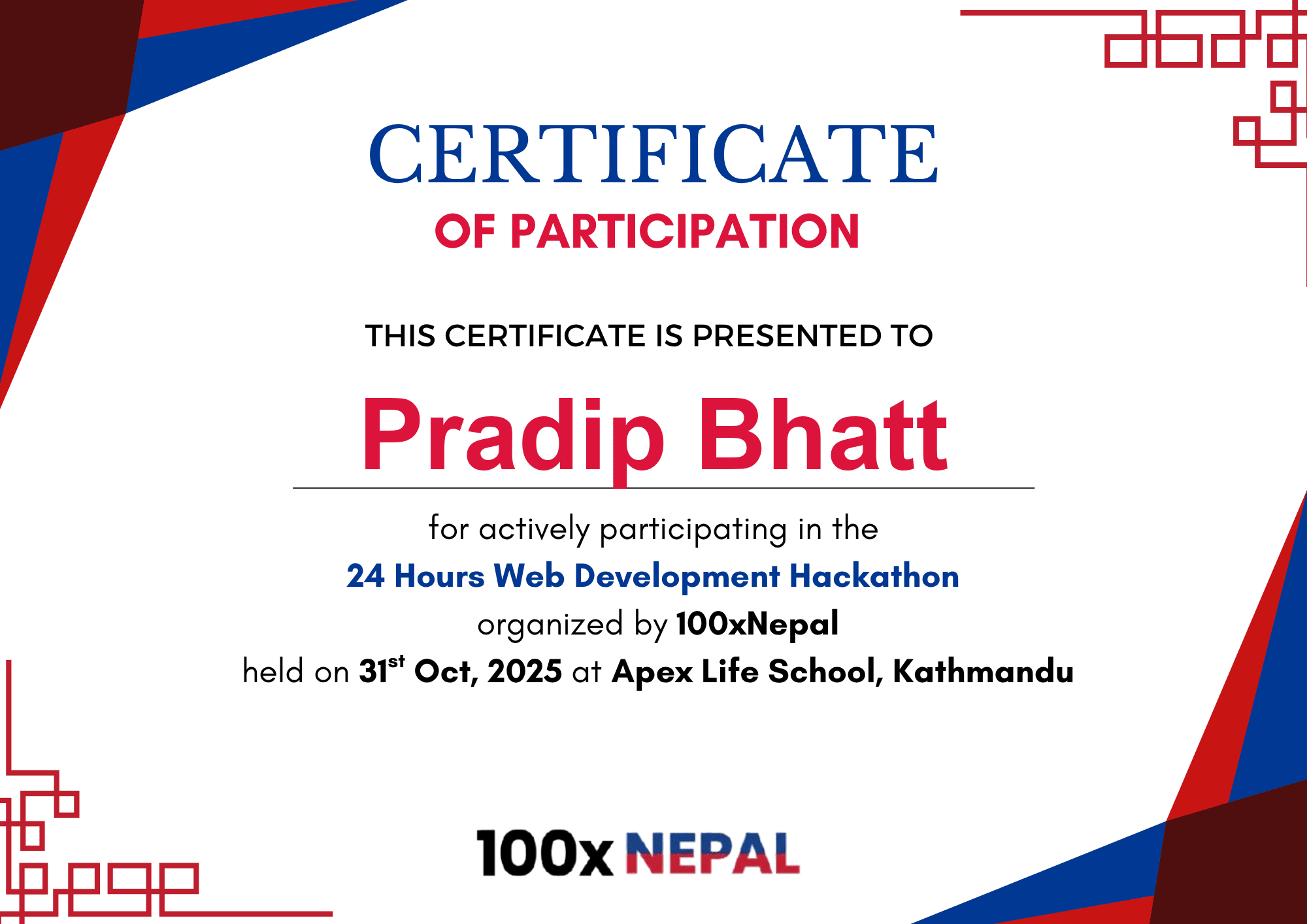 Top 10 - 100XNepal Hackathon